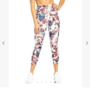 Balance Collection plum & Ivory Watercolor Floral Eclipse Capri Leggings -